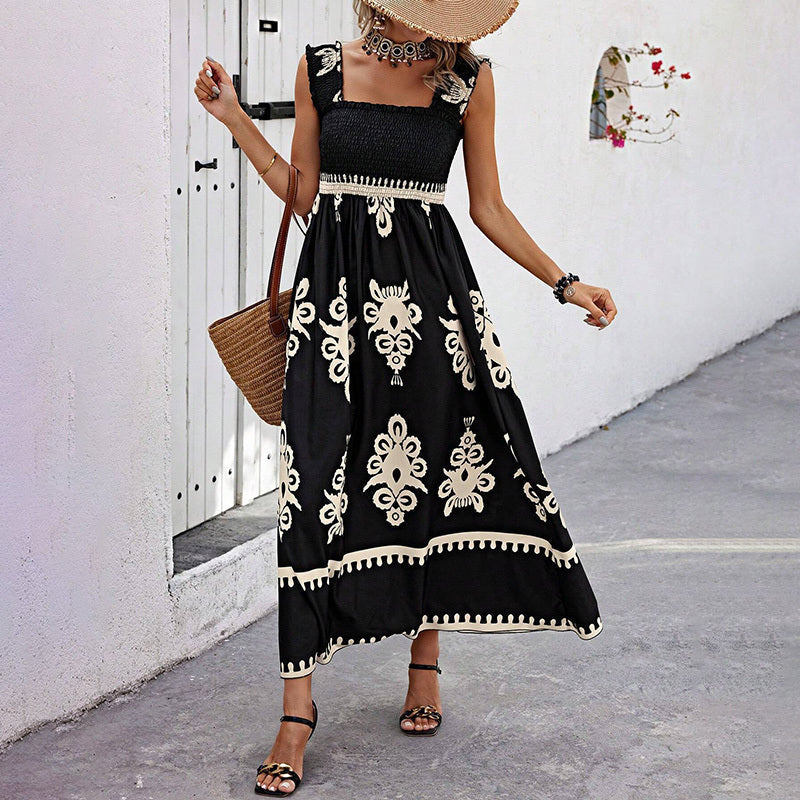 Women’s Wide-Strap Printed Maxi Dress FitiqueFit