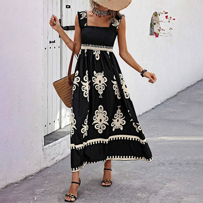 Women’s Wide-Strap Printed Maxi Dress FitiqueFit