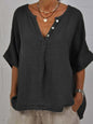 Women's Cotton Linen V-Neck Button-Up Shirt FitiqueFit