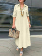 Elegant Solid Color Long Sleeve Button Lapel Dress Grayceful LLC