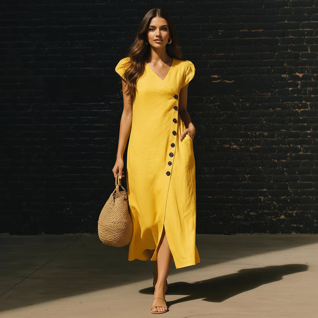 Women’s Casual V-Neck Short Sleeve Midi Dress FitiqueFit