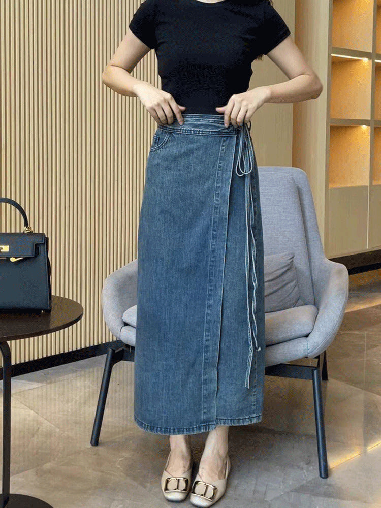 Women's Waist Slit Blue Denim Skirt Grayceful LLC