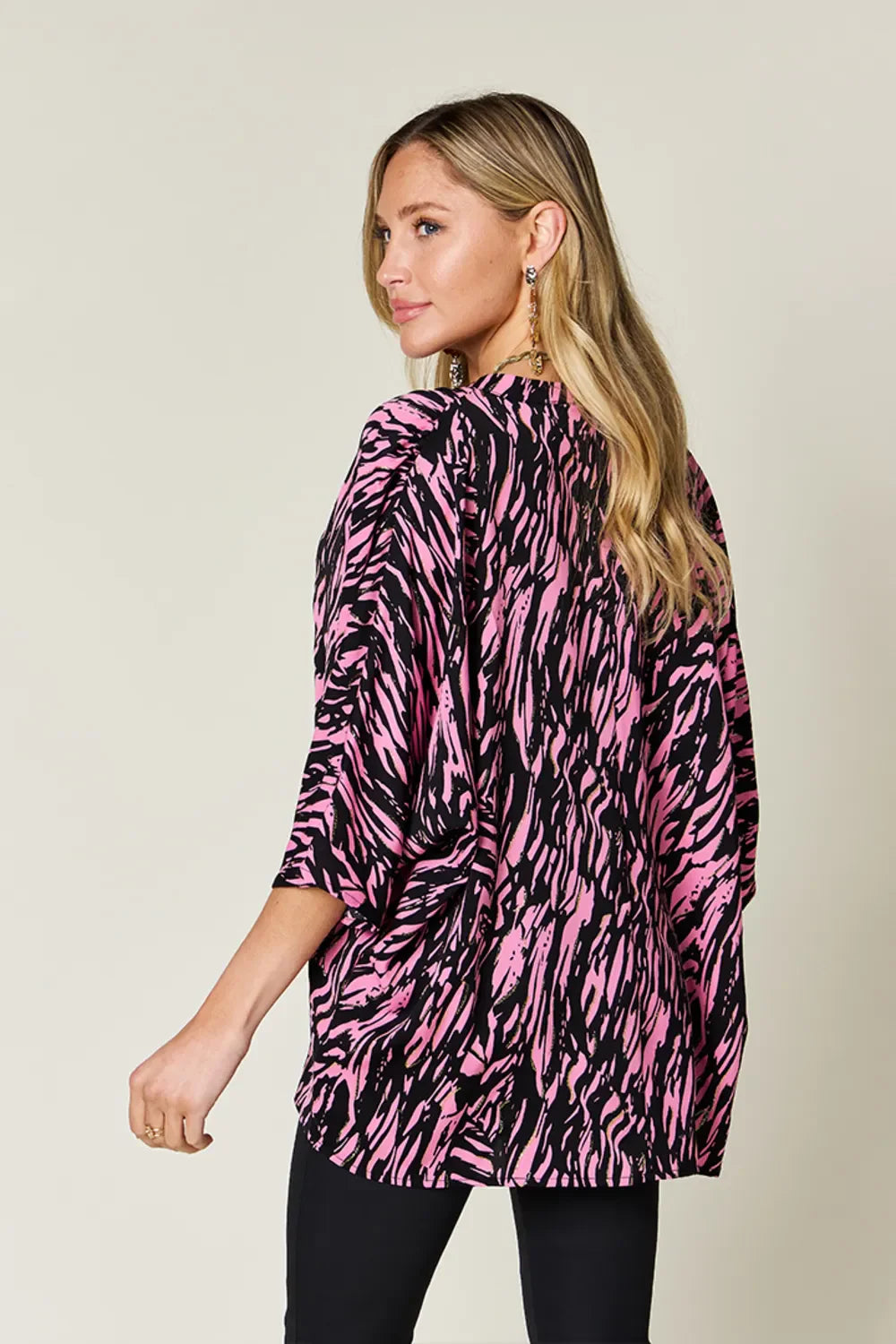 Double Take Full Size Printed Notched Three-Quarter Sleeve Blouse New Era Fashion LLc