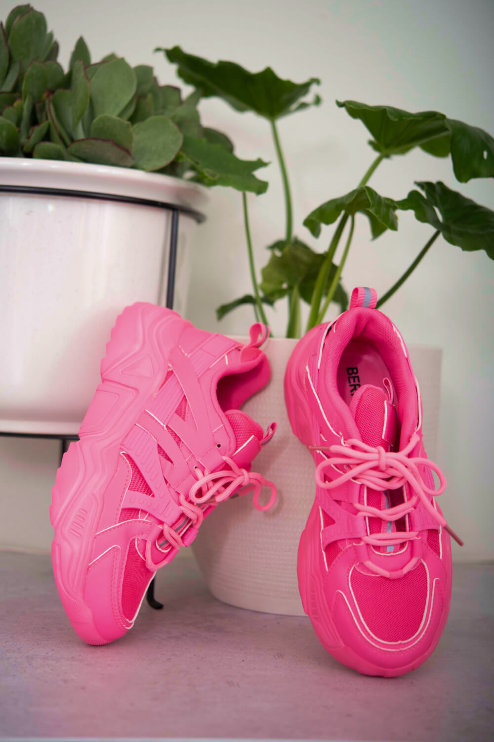 Berness Running Late Chunky Sole Athletic Sneakers in Hot Pink New Era Fashion LLc