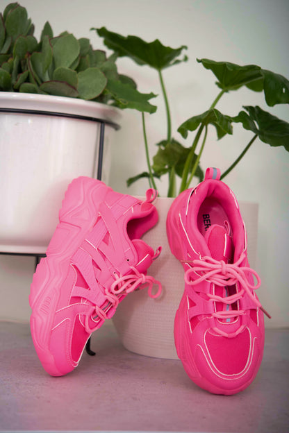 Berness Running Late Chunky Sole Athletic Sneakers in Hot Pink New Era Fashion LLc