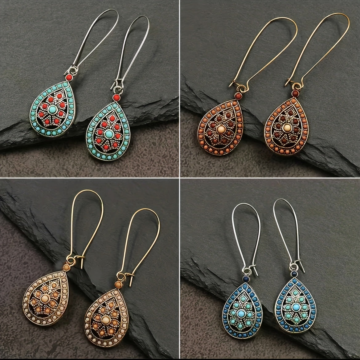 Boho Teardrop Earrings Alloy Ethnic Beads Flower Earrings Colorful Ear Jewelry NovaCart