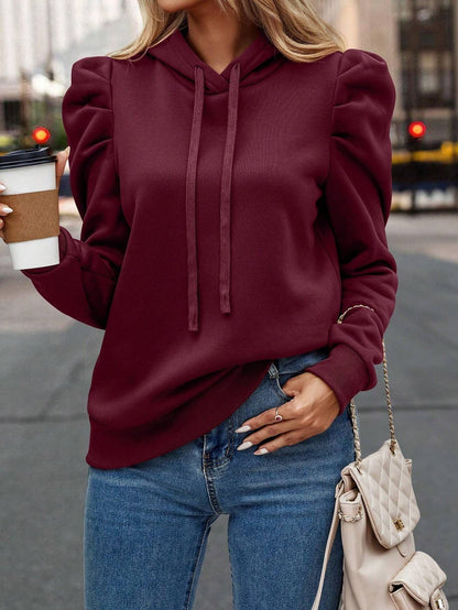 Minimalist Puff Sleeve Drawstring Hoodie FitiqueFit