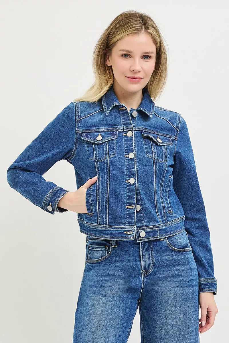 RISEN Basic Fitted Button Down Denim Jacket New Era Fashion LLc