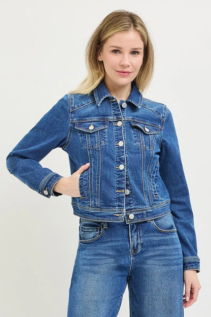 RISEN Basic Fitted Button Down Denim Jacket New Era Fashion LLc