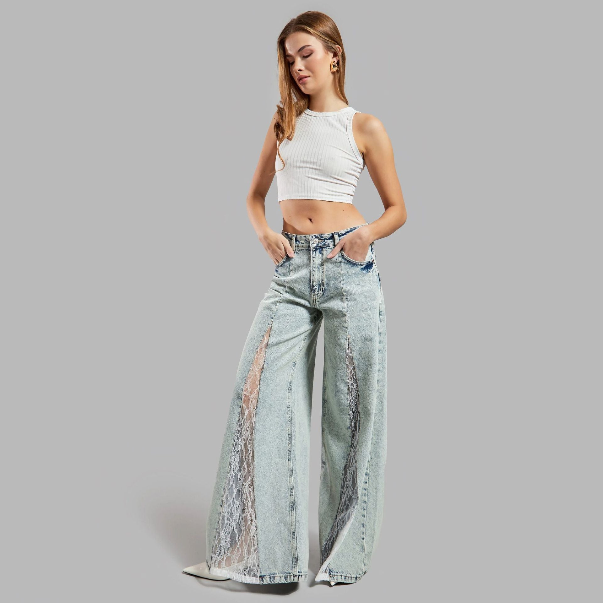 Street Lace Stitching Skinny Jeans See size chart under “more details” The Fashion Celestial
