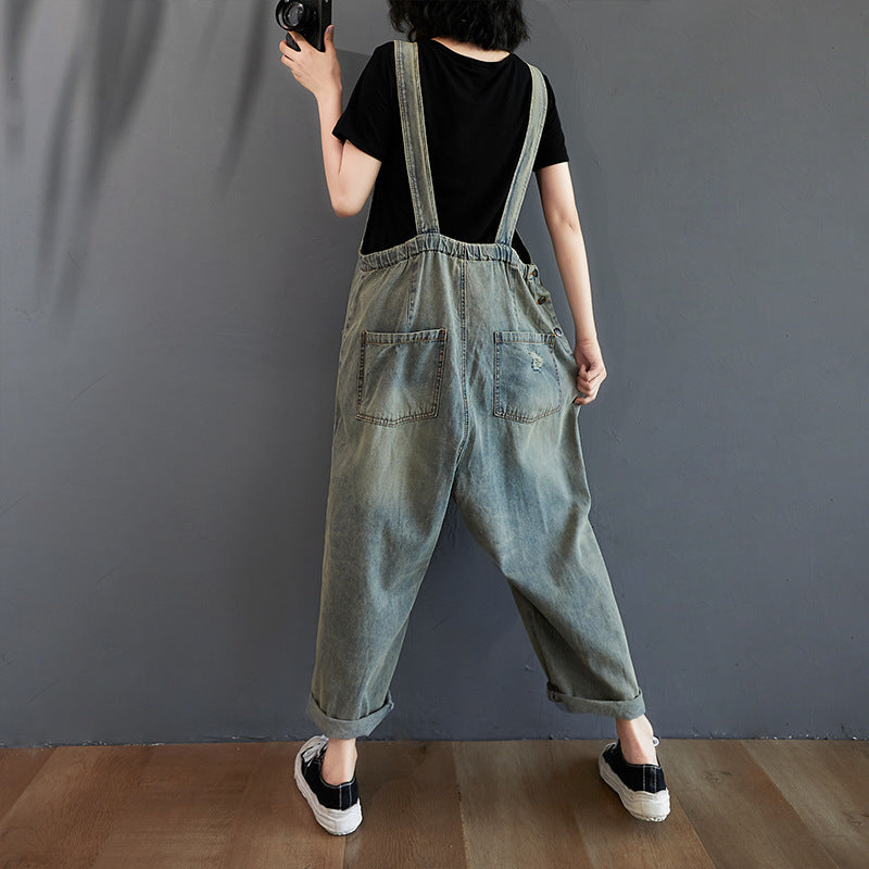 Women's Summer Retro Nostalgic Ripped Denim Overalls FitiqueFit