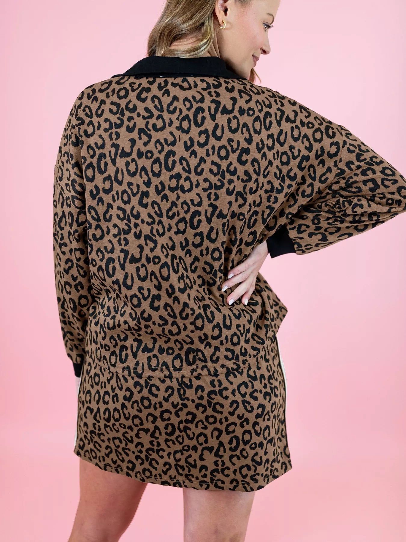 Leopard Print Half Zip Pullover & Drawstring Skirt Set See size chart under “more details” The Fashion Celestial