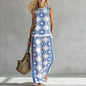 Women's Sleeveless Printed Tank Top & Wide-Leg Pants Two-Piece Set FitiqueFit