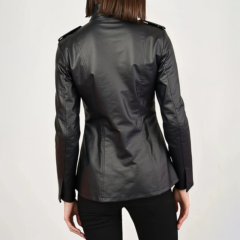 Vintage Style PU Jacket — Mid-Length Open Cardigan Leather Coat with Pockets FitiqueFit