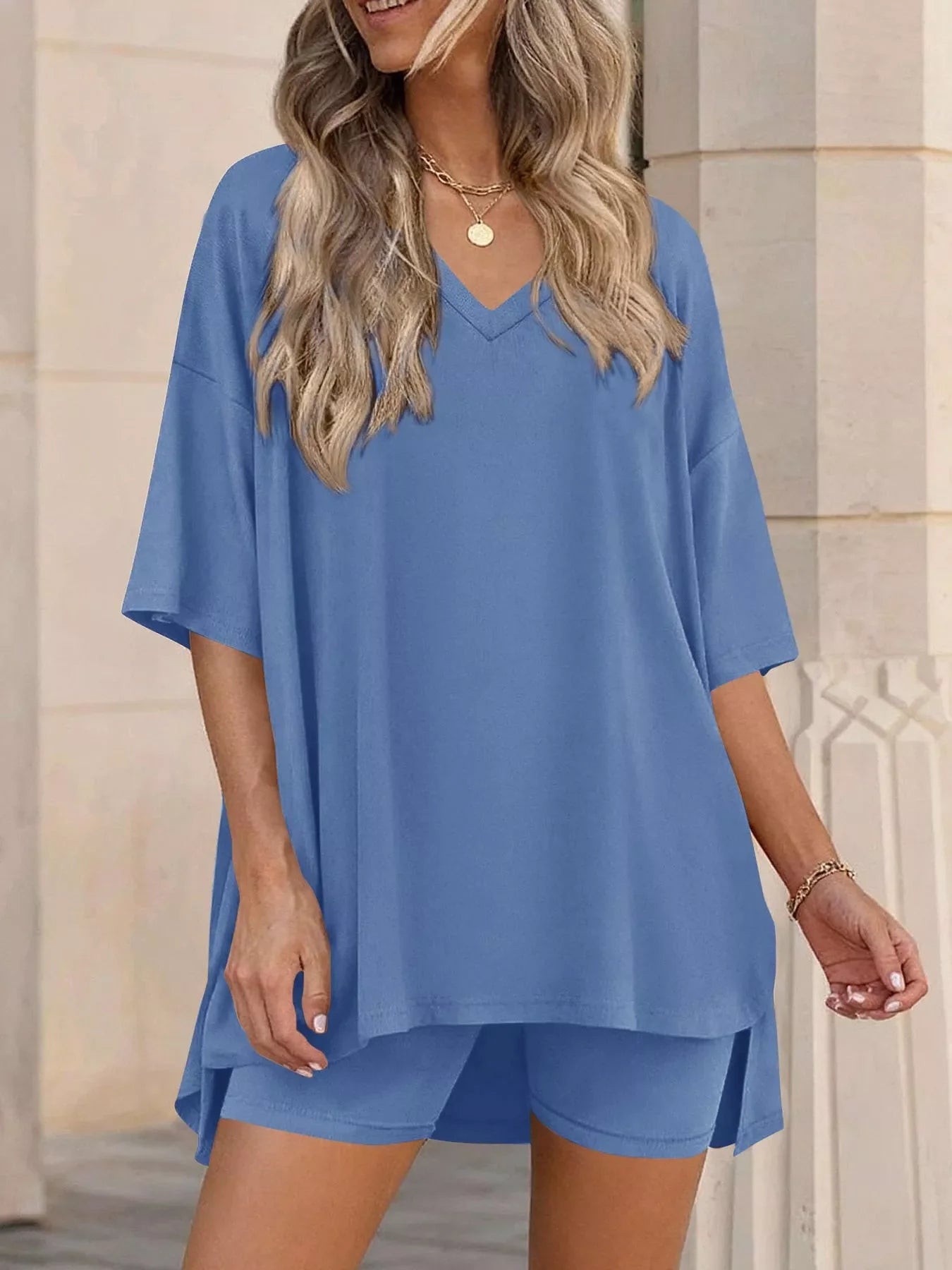 Full Size Casual Loose V-Neck T-Shirt & Shorts Set Plus Size New Era Fashion LLc