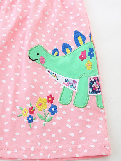 Children's Dinosaur Polka Dot Short Sleeve Dress New Era Fashion LLc