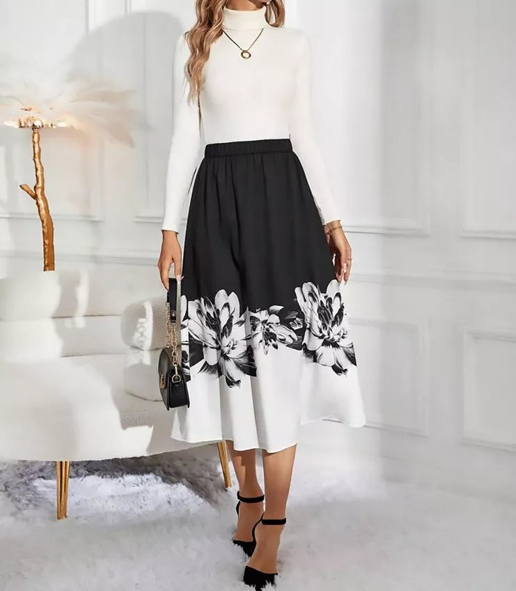 Floral Print A-Line Midi Skirt See size chart under “more details” The Fashion Celestial