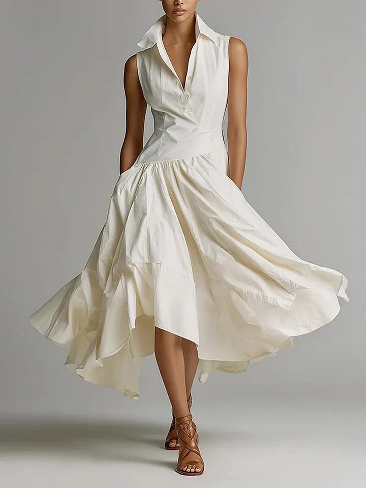 Women's Goddess Slim-Fit Maxi Dress – Collared, Sleeveless, Elegant Long Dress FitiqueFit