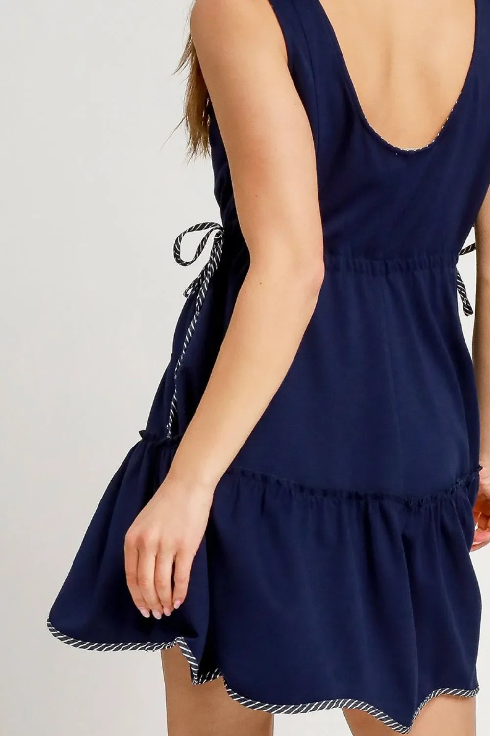 Umgee Frill Drawstring Waist Round Neck Mini Tank Dress West2East Surf