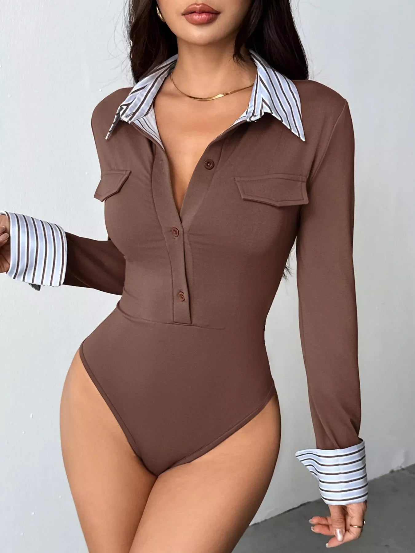 Long Sleeve Button Front Bodysuit See size chart under “more details” The Fashion Celestial