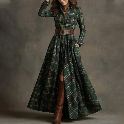 Women's Printed Lapel Slim-Fit Dress – Elegant Commuter Style FitiqueFit