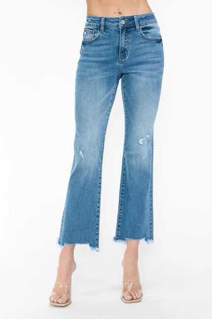 bytos Raw Hem Distressed Mid Rise Crop Jeans New Era Fashion LLc