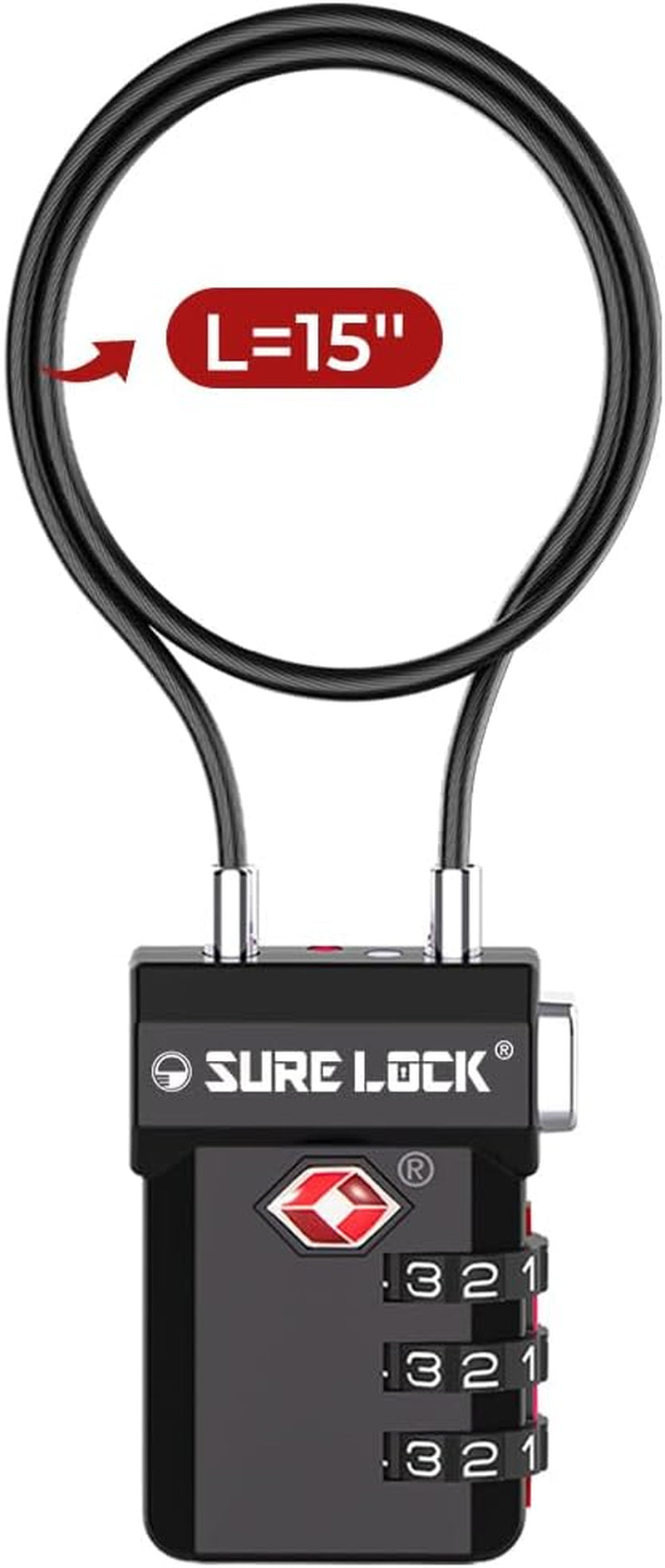 TSA Approved Luggage Locks – 3-Digit Combination Cable Lock with Red Indicator, Large Dial & Easy-Press Button for Suitcases and Backpacks – Multi-Pack & Color Options