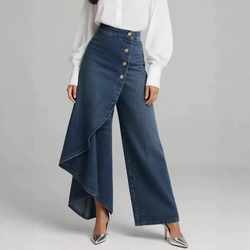 Women's Washed Denim Skort with Button Closure FitiqueFit