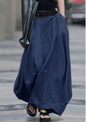 Women's High-Waist Flared Maxi Skirt – Solid Color Cotton Linen with Pockets FitiqueFit
