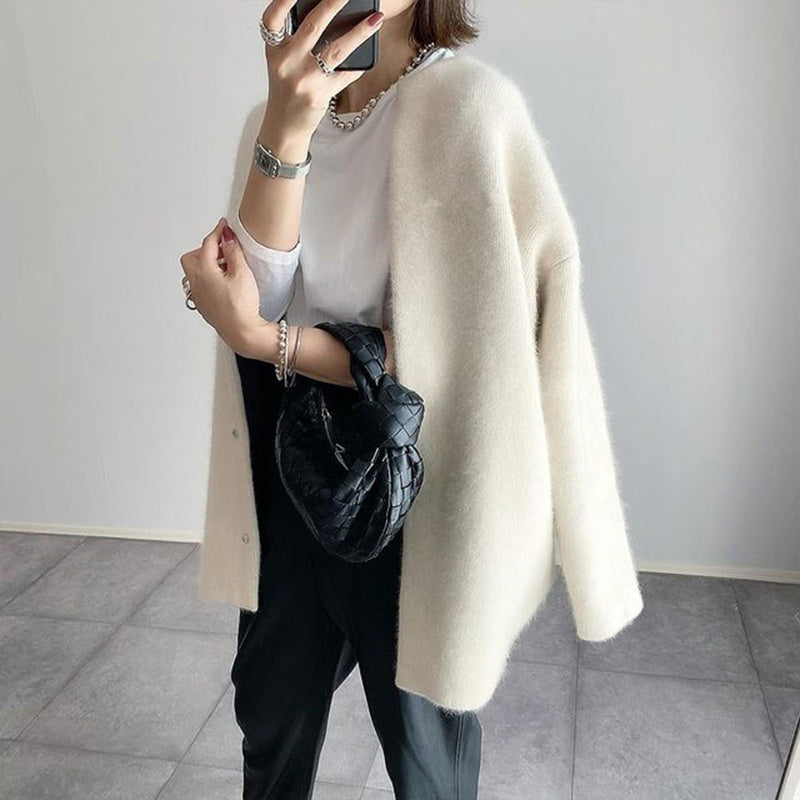 Women’s Wool-Like Oversized Coat — Solid Color, Long Sleeve Button-Up Trench FitiqueFit