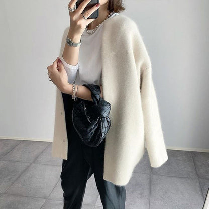 Women’s Wool-Like Oversized Coat — Solid Color, Long Sleeve Button-Up Trench FitiqueFit