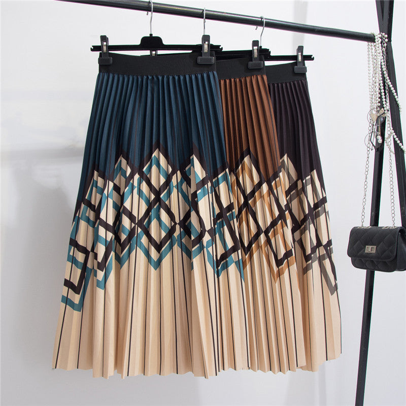 Women's Graceful Geometric Striped Pleated Skirt Grayceful LLC