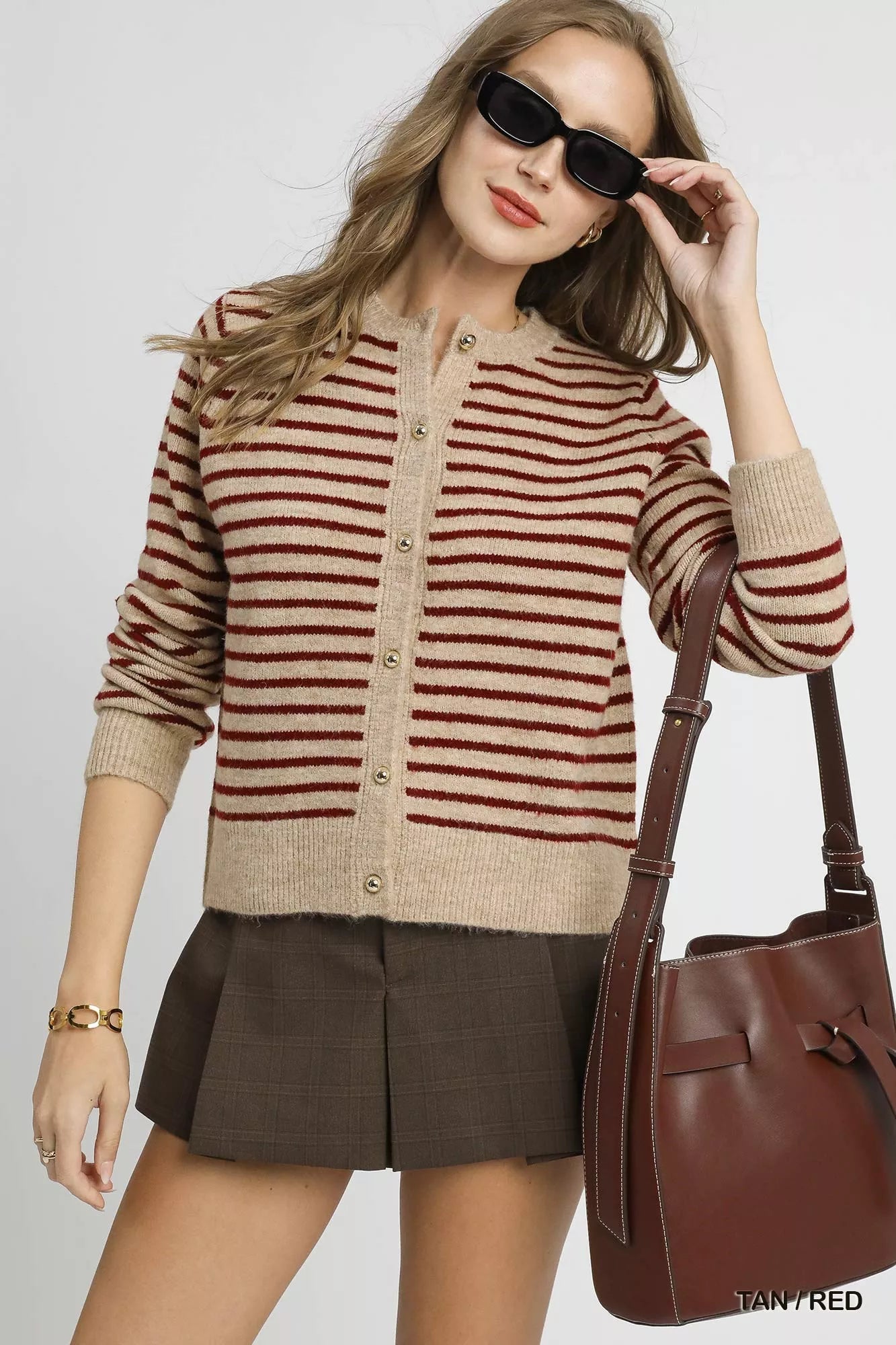 Umgee Striped Button-Up Knit Cardigan West2East Surf