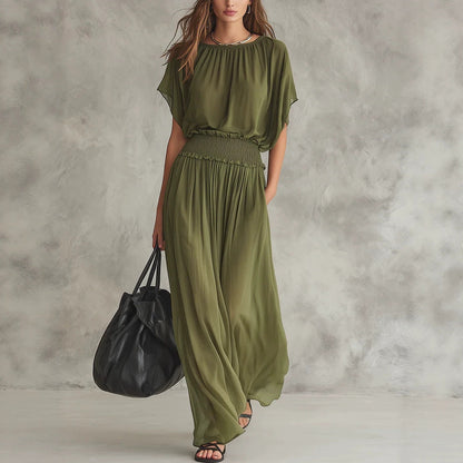 Women's Chiffon High-Waist Ruched Maxi Dress FitiqueFit