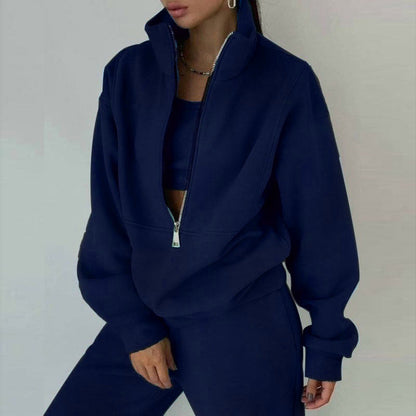Women's 2-Piece Zip Neck Long Sleeve Sweatshirt & Slim Fit Pants Set FitiqueFit