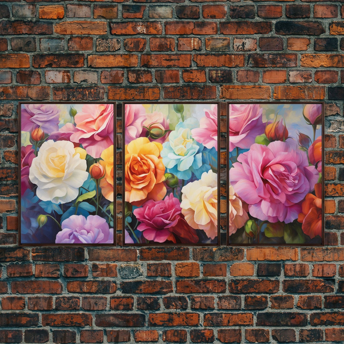 Beautiful Rose Art, Framed Canvas Print, Floral Art, Botanical  Decor, Blue and Yellow Roses, 3 Piece Art Set NuevArt