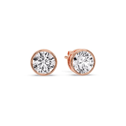 Round Cut Stud Bezel Set Earring Fascinating Diamonds