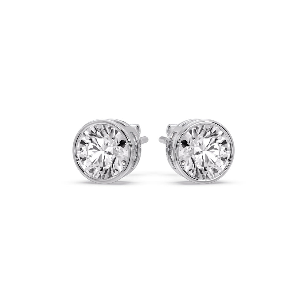 Round Cut Stud Bezel Set Earring Fascinating Diamonds