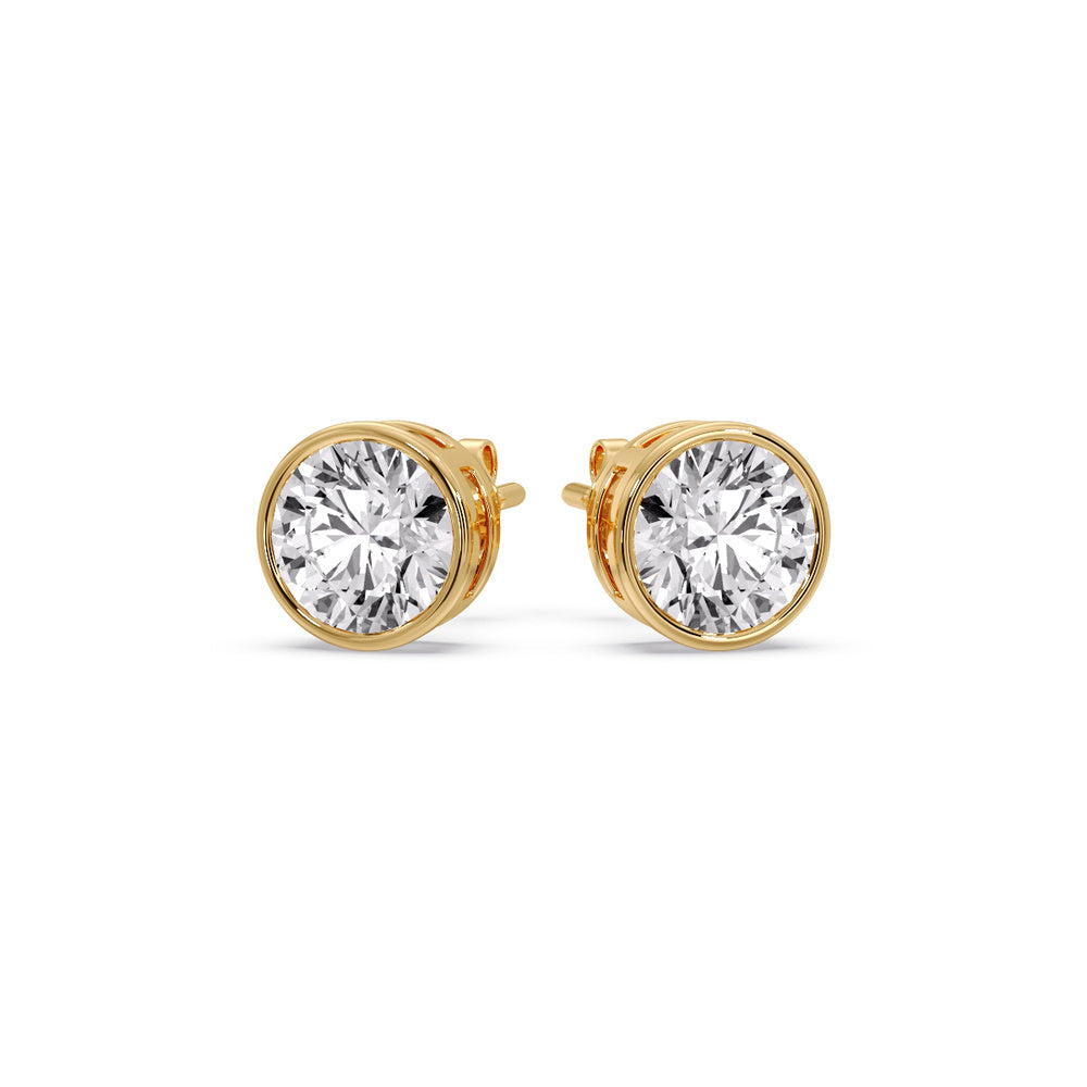 Round Cut Stud Bezel Set Earring Fascinating Diamonds