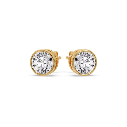 Round Cut Stud Bezel Set Earring Fascinating Diamonds