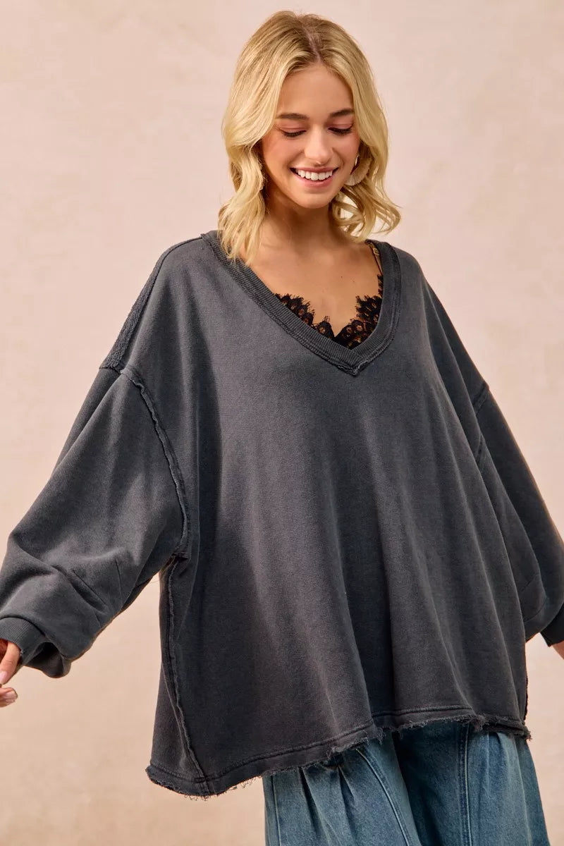 BiBi Mineral Washed French Terry Oversized Sweatshirt FitiqueFit