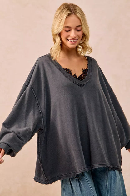 BiBi Mineral Washed French Terry Oversized Sweatshirt FitiqueFit