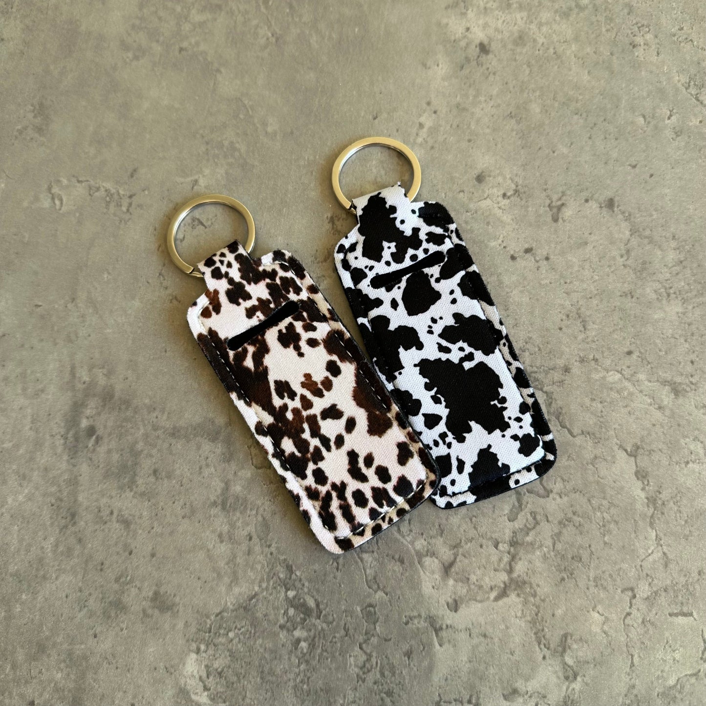 Chapstick Holder Keychain – Cow Print, Camo Pink Bow, Cowboy Toile, Barn Toile, croquette, duck, moon BashDesignsCo