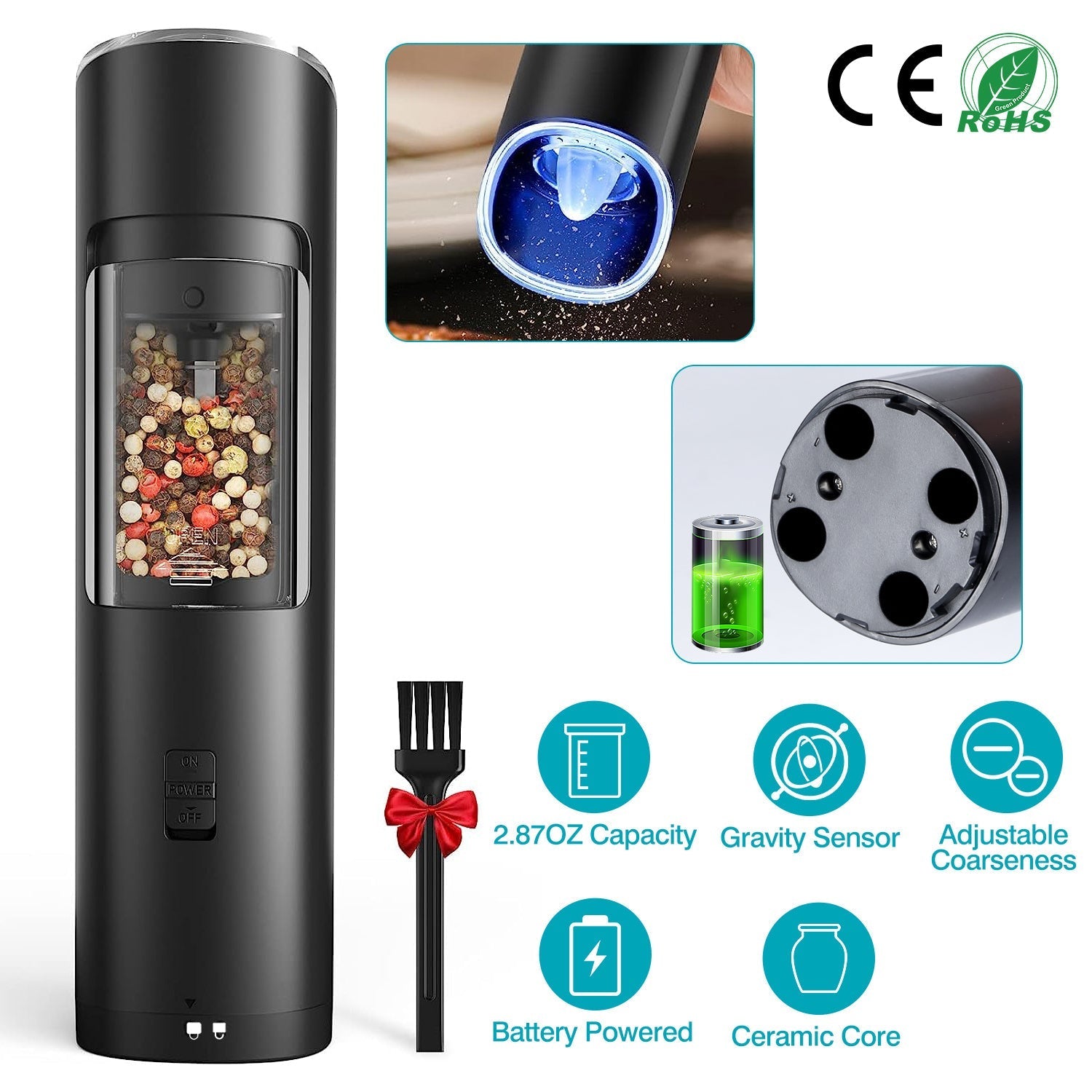 Electric Salt & Pepper Grinder – Gravity Sensor with LED SmartPursue™