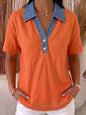 Women's Denim-Trimmed Linen Cotton Contrast Shirt FitiqueFit