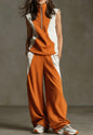 Women's Contrast Color Sleeveless Zip Collar Sportswear Set FitiqueFit