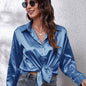 Hot Style In-Kind Shooting Satin Shirt Women'S Satin Imitation Long-Sleeved Shirt New European And American Cross-Border Women'S Clothing NovaCart