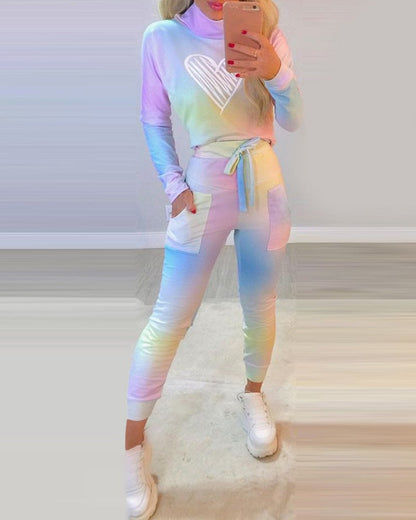 Women's Tie-dye Printed Love Casual Long-sleeved Top See size chart under “more details” The Fashion Celestial