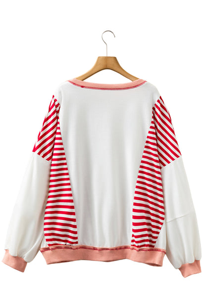 Red Stripe Color Block Patchwork Seam Detail Plus Size Sweatshirt Garden Naked Curves