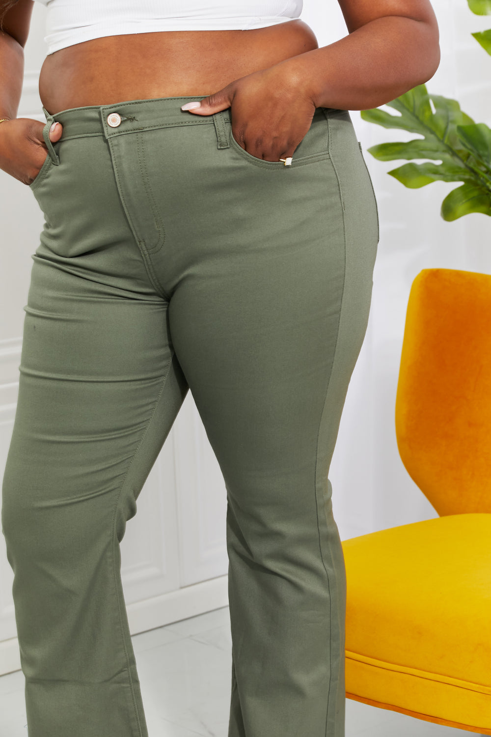 Zenana Clementine Full Size High-Rise Bootcut Jeans in Olive New Era Fashion LLc